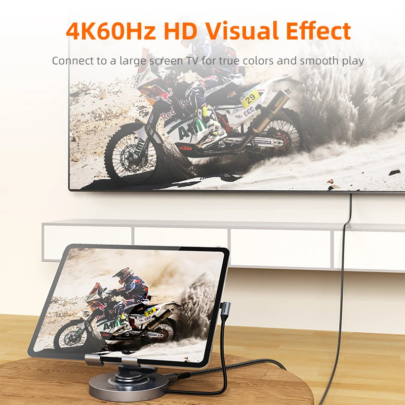 CABLETIME 8-in-1 USB-C Hub Dock with 360° Rotating Stand