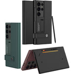 Samsung Galaxy S24 Ultra Leather Flip Case with Card Clip & Kickstand