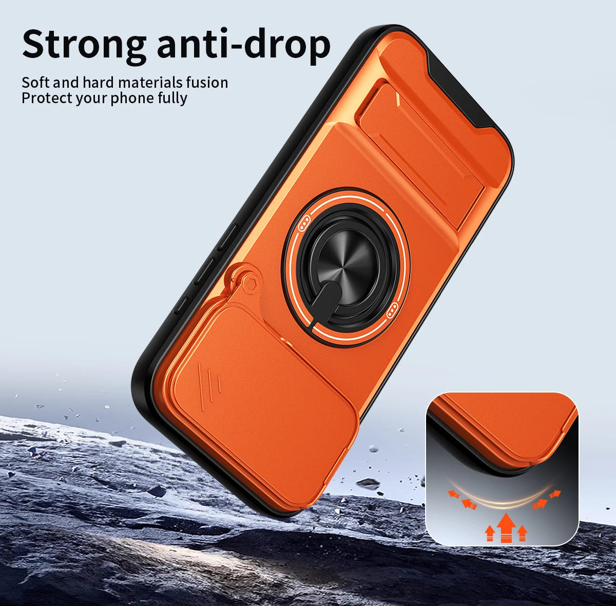iPhone 17 Series MagSafe Case with Lens Slide Cover and 360° Ring Stand