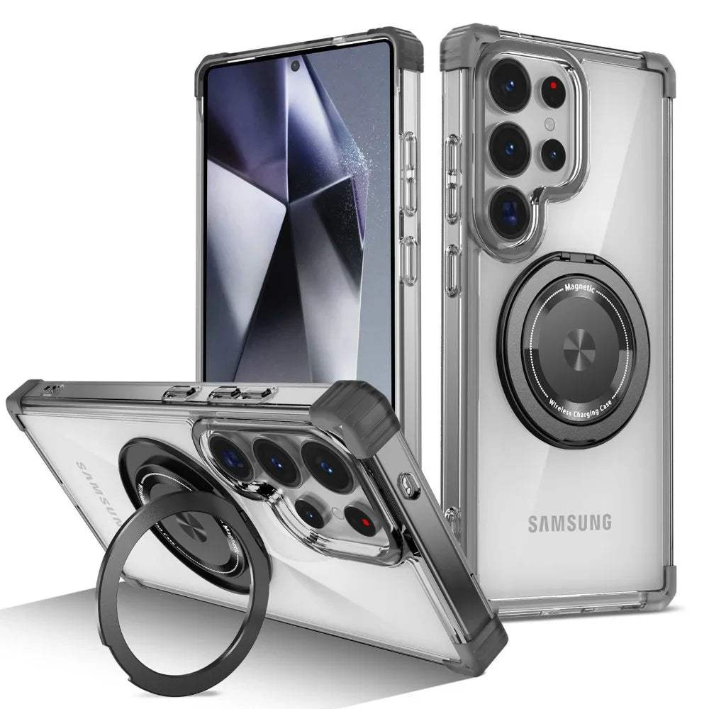 Protective Transparent Magnetic Case with 360° Rotating Holder for Samsung Galaxy S25 Series