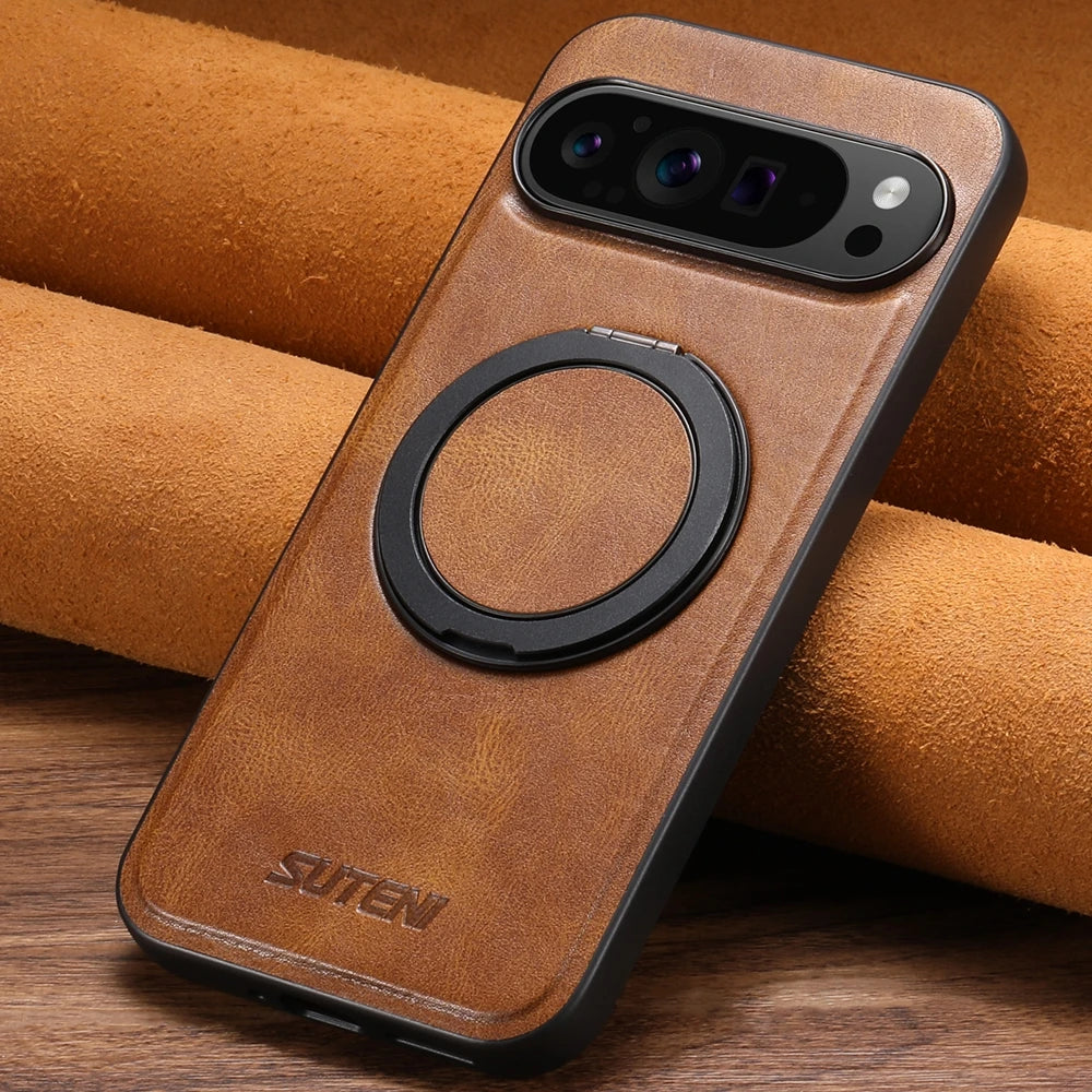 Premium Magnetic Leather Case with 360° Rotating Ring for Google Pixel 9 Series