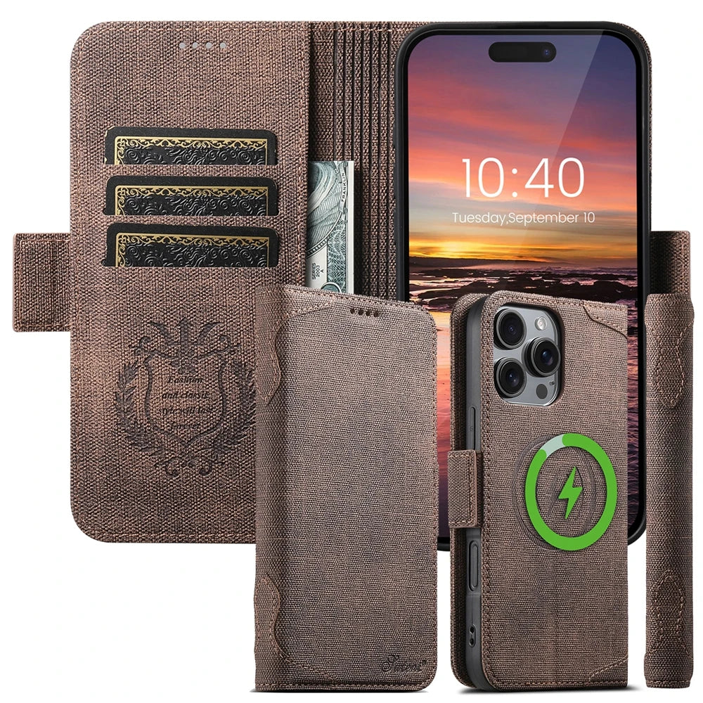 MagSafe-Compatible Denim Flip Wallet Case for iPhone 16 Series