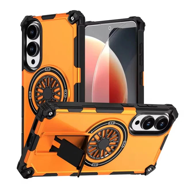 Shockproof Armor MagSafe Case with Invisible Fold Stand for Samsung Galaxy S25 Edge