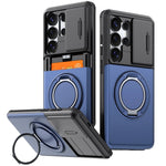 Shockproof Case with Sliding Camera Cover and Folding Ring for Samsung Galaxy S25 Series
