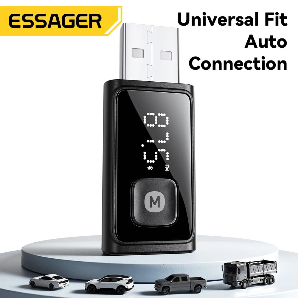 Essager FM Bluetooth Car Adapter with Wireless Audio Receiver and Auto Mic