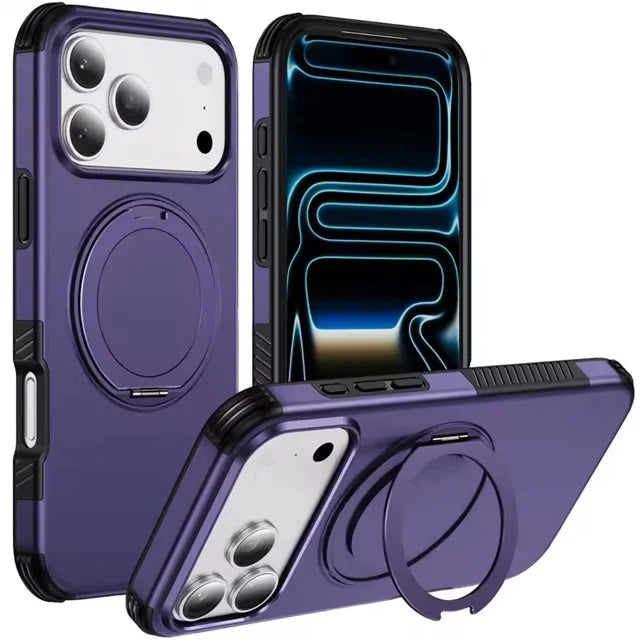 Dual-Layer MagSafe Case with 360° Rotating Ring Stand for iPhone 17 Series