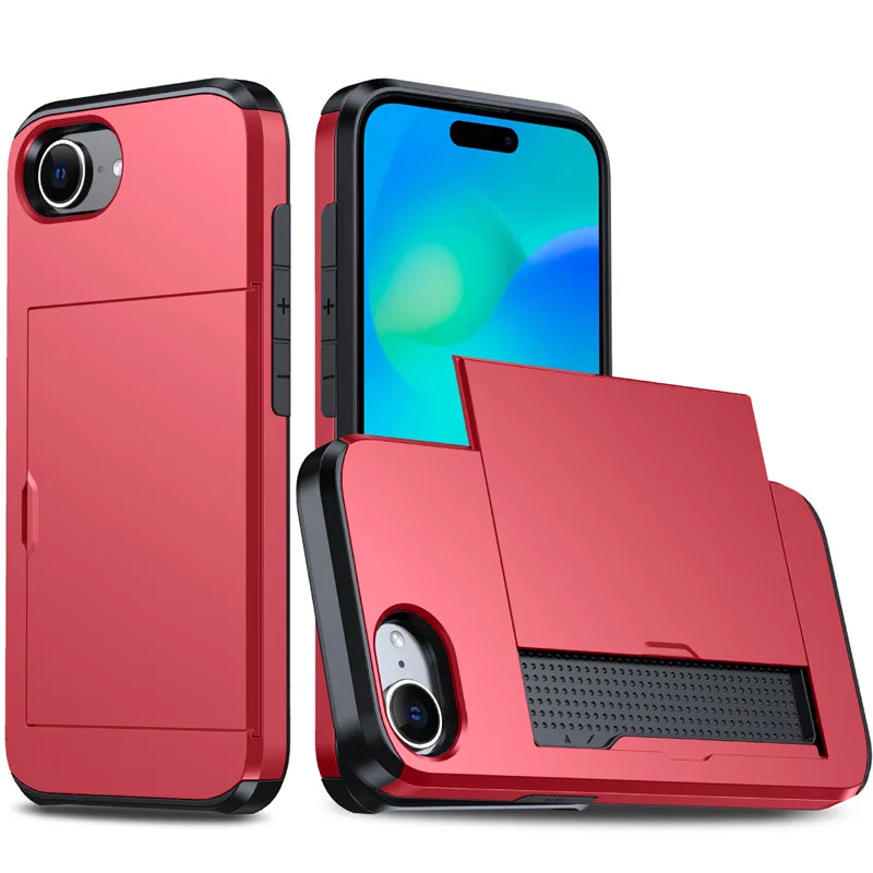 Luxury Armor Slide Card Slot Wallet Case for iPhone 16e