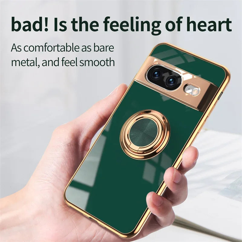 Luxury Flexible Shockproof Case with Plating Ring Holder for Google Pixel 9 Series