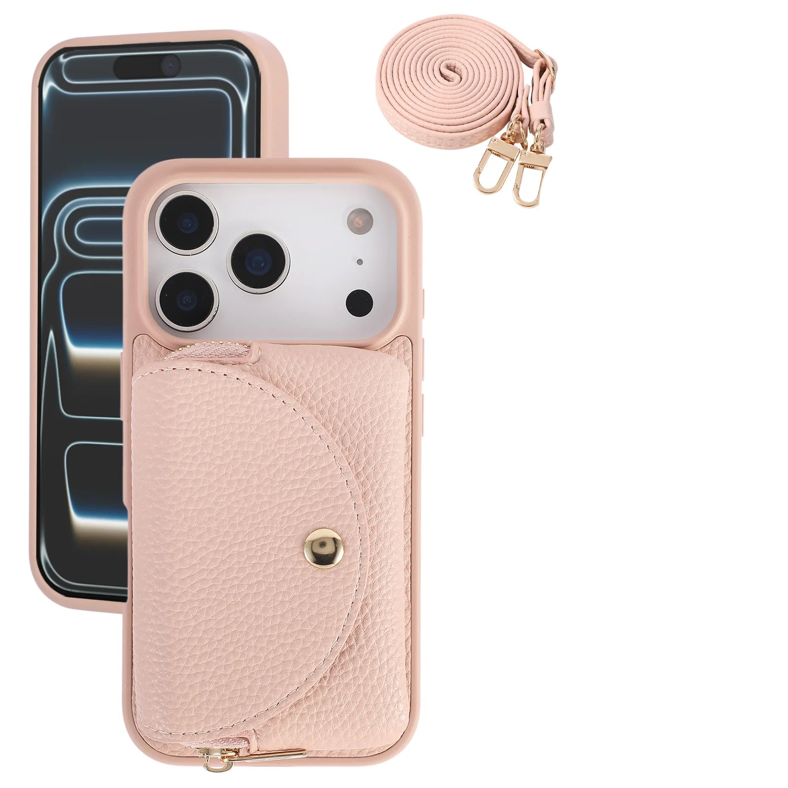 Crossbody Leather Wallet Case with Built-In Makeup Mirror for iPhone 17 Series