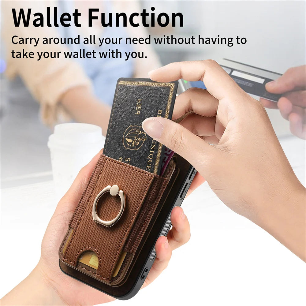iPhone 16 Series PU Leather Case with MagSafe Support and Removable Card Holder