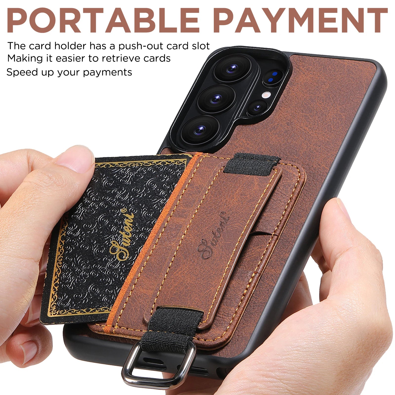 Samsung Galaxy S26 Ultra Lychee Grain Leather Case with Card Slots and Ring