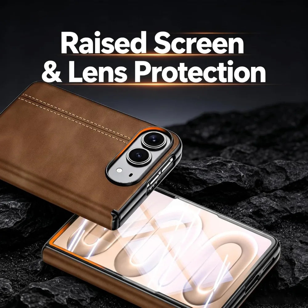 Matte Leather Case with Built-In Tempered Glass for iPhone Duo
