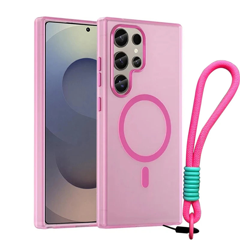 Shockproof Matte Candy Magnetic Case with Wrist Lanyard for Samsung Galaxy S25 Series