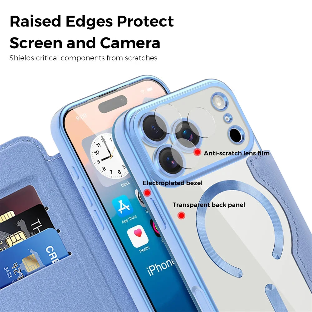 Premium Flip Leather MagSafe Case with Card Pocket for iPhone 17 Series