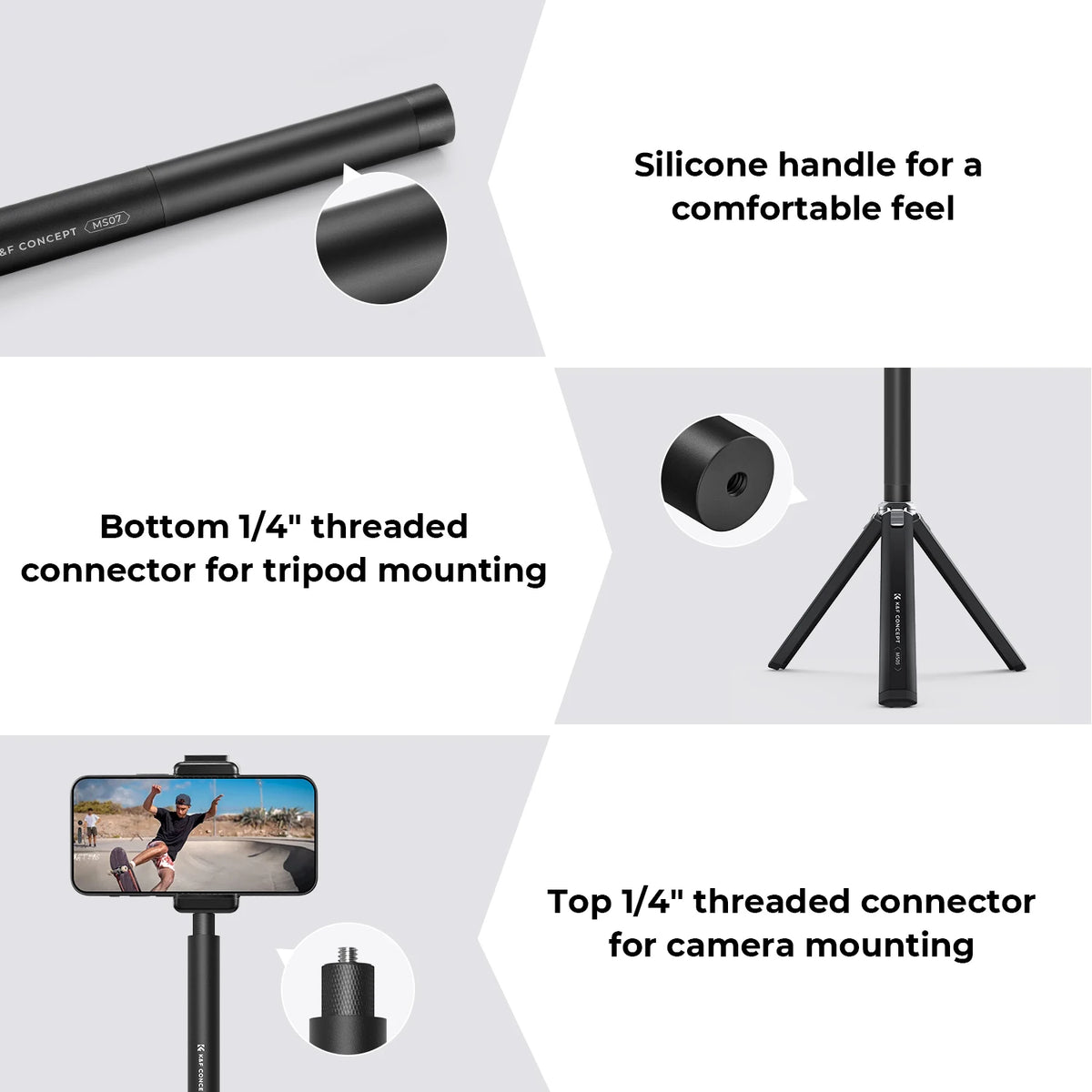 K&F CONCEPT 60 Inch Invisible Selfie Stick Extension Pole