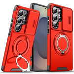Slide Camera Cover Armor Magnetic Case with Kickstand for Samsung Galaxy S24 Series