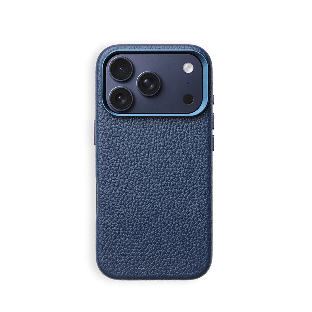 Luxury Lychee Texture PU Leather Case with Alloy Lens Frame for iPhone 17 Series