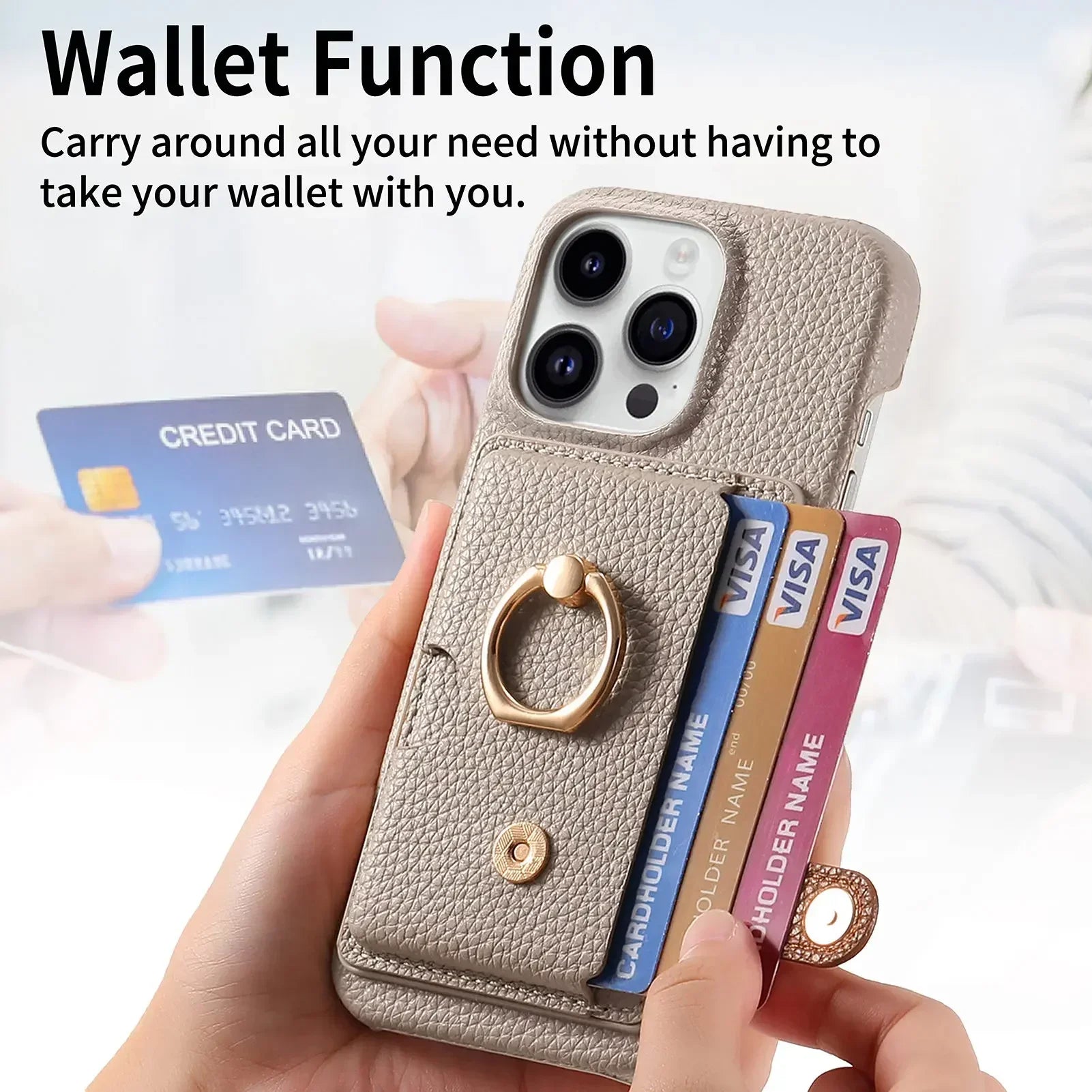 Shockproof Leather Wallet Case with Card Holder for iPhone 15 Series