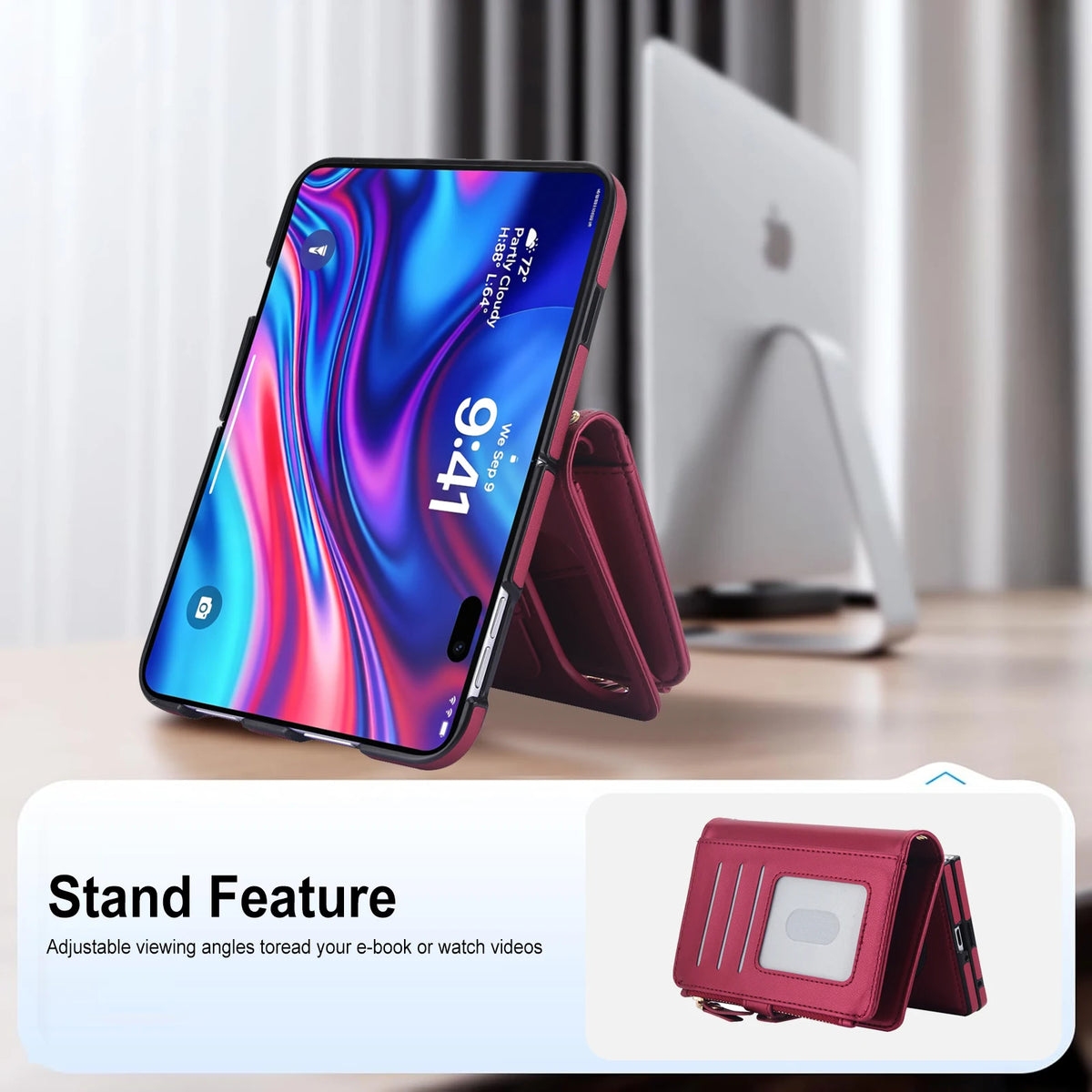 3-Card Detachable Magnetic Wallet Case with Convertible Lanyard Strap for iPhone Duo