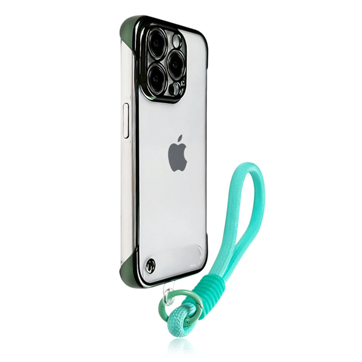 Premium Transparent Frameless Case with Anti-Lost Wrist Strap for iPhone 15 Series