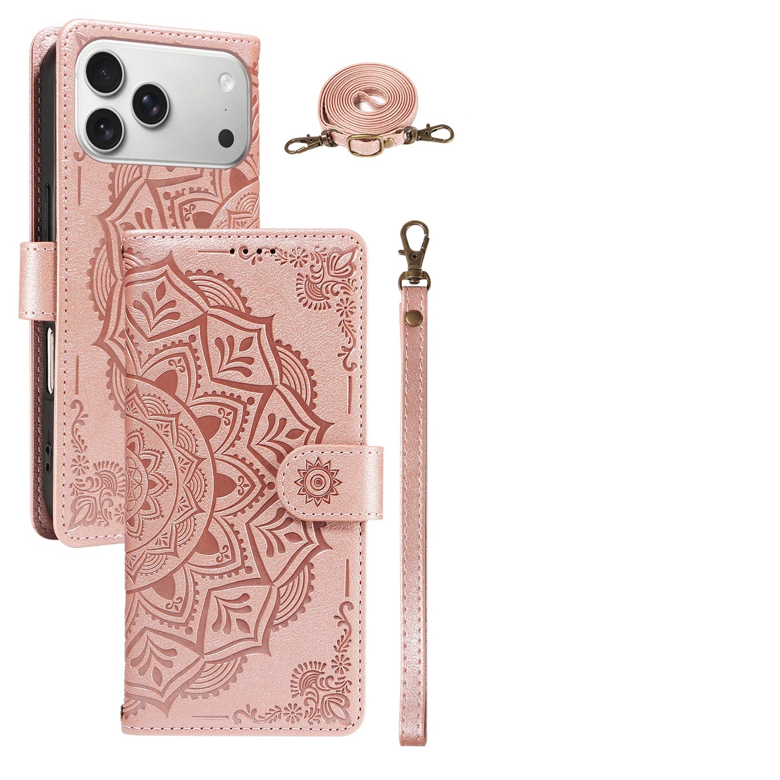 Embossed Datura Leather Wallet Case for iPhone 17 Series
