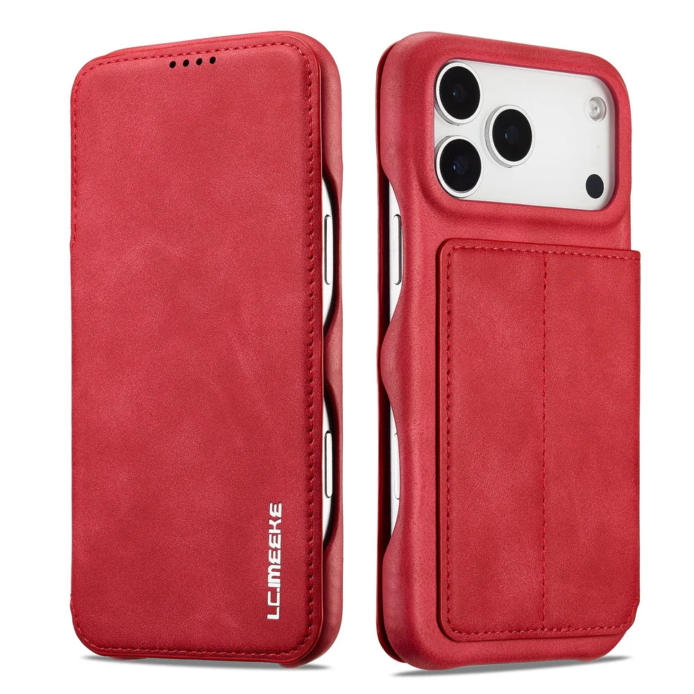Premium Leather Wallet Flip Cover with Card Slots for iPhone 17 Series