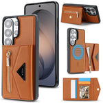 Pebbled Leather Detachable 2-in-1 Card Case with Zippered Wallet Pouch for Samsung Galaxy S25 Ultra