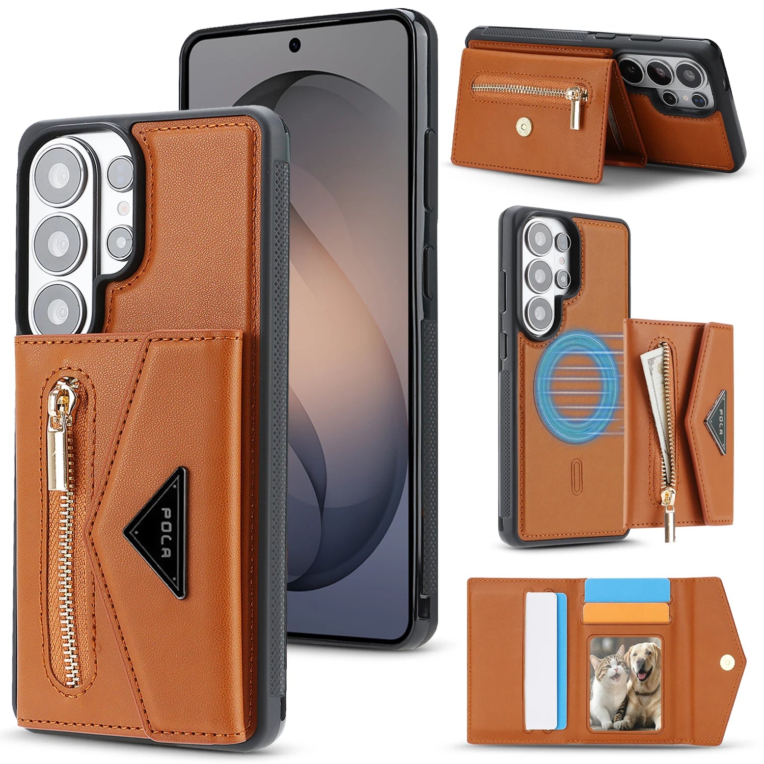 Pebble Grain Leather Detachable Card Pouch Case with Magnetic Attachment for Samsung Galaxy S24 Ultra