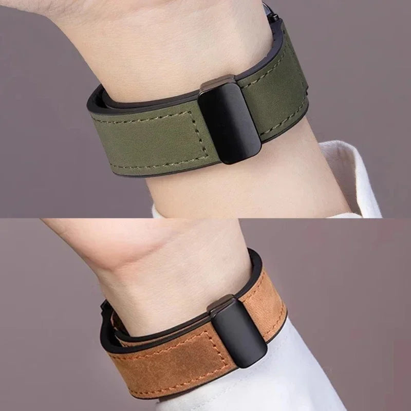 Leather and Silicone Watch Band with Magnetic Buckle for Samsung Galaxy Watch 9