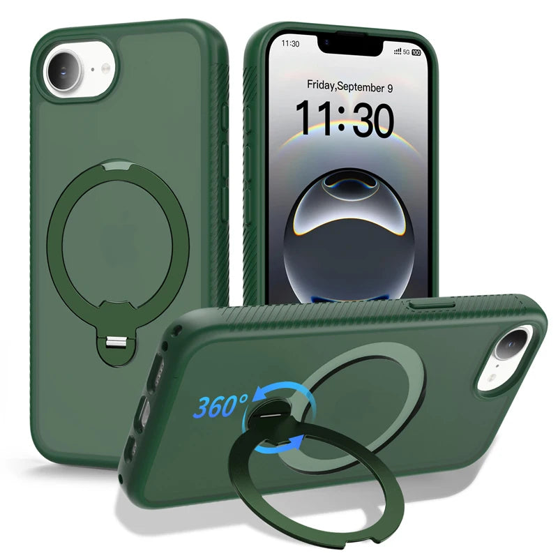 MagSafe Compatible Frosted Case with Metal Ring Stand for iPhone 17e