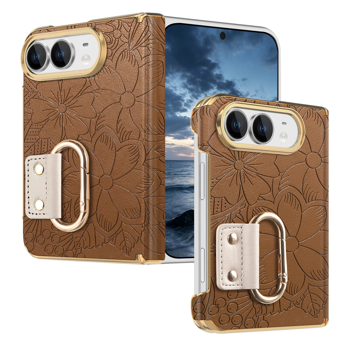 Embossed Leather Case with Carabiner Ring for iPhone Duo
