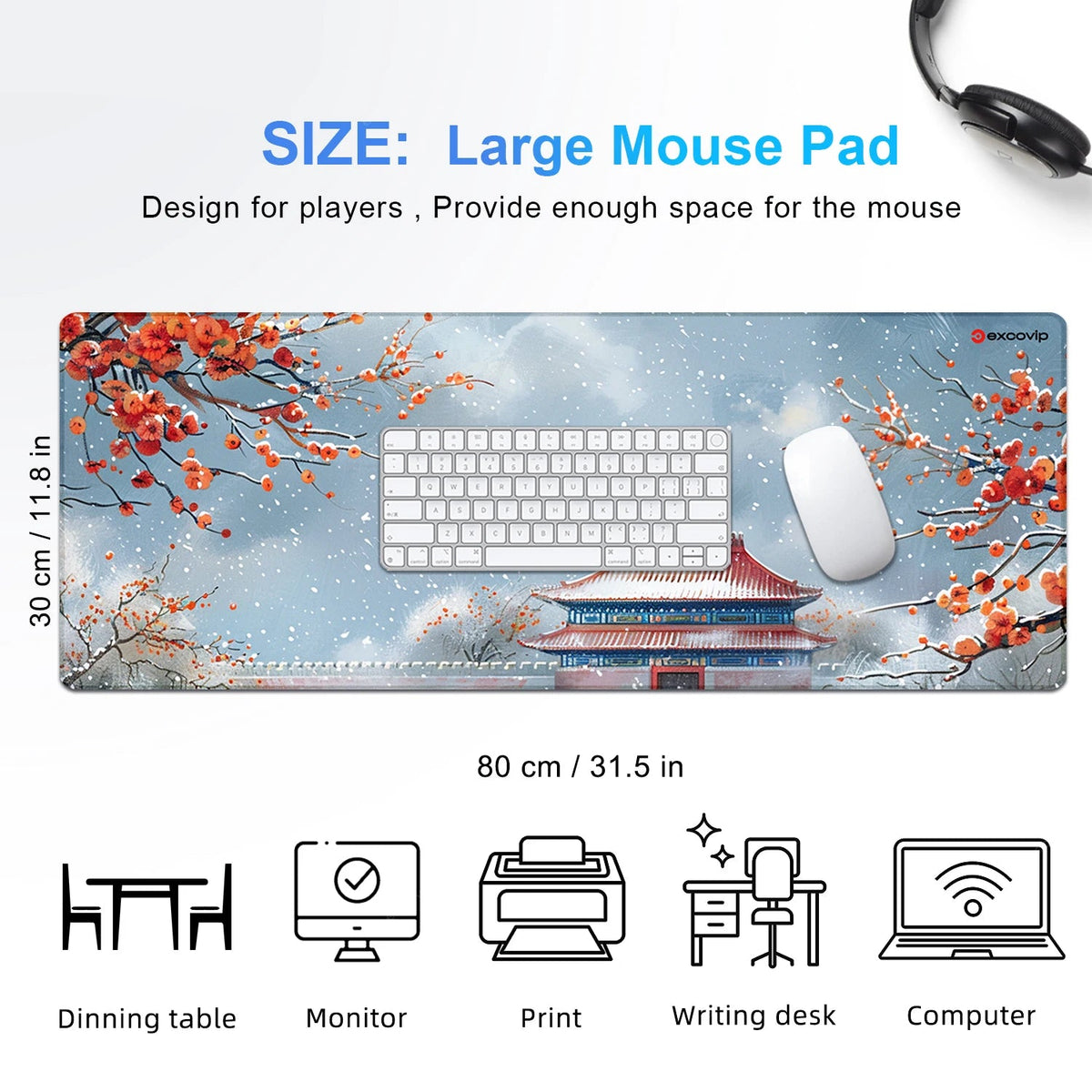 Extended Mouse Pad With Stitched Edge Non-Slip Base