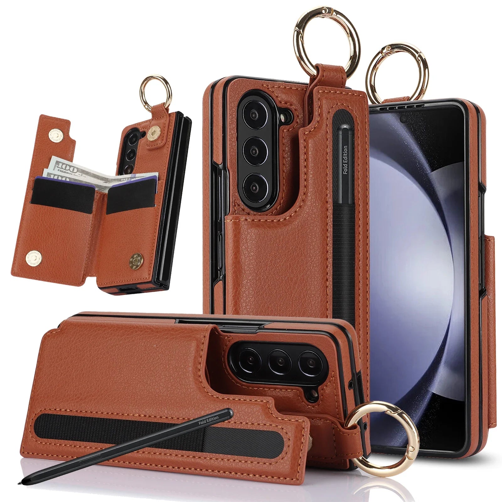 Samsung Galaxy Z Fold 6 PU Leather Wallet Case with S Pen Holder and Card Storage