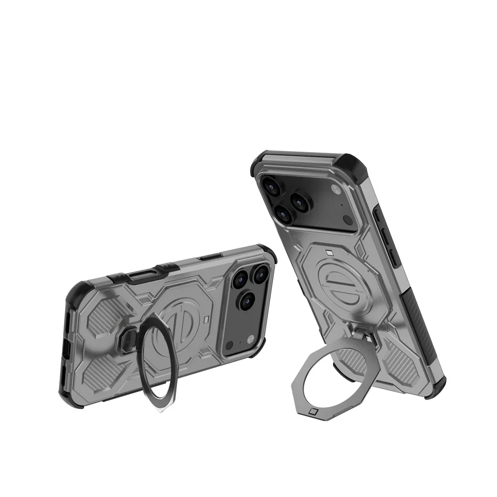 Heavy-Duty Magnetic Armor Case with Ring Kickstand for iPhone 17 Series