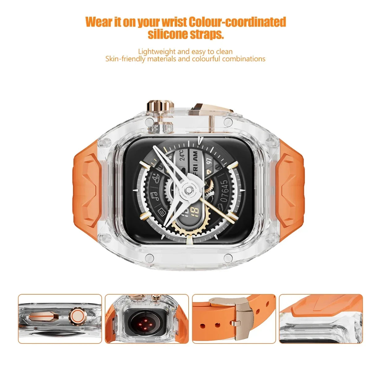 Luxury Transparent Case with Integrated Strap for Apple Watch