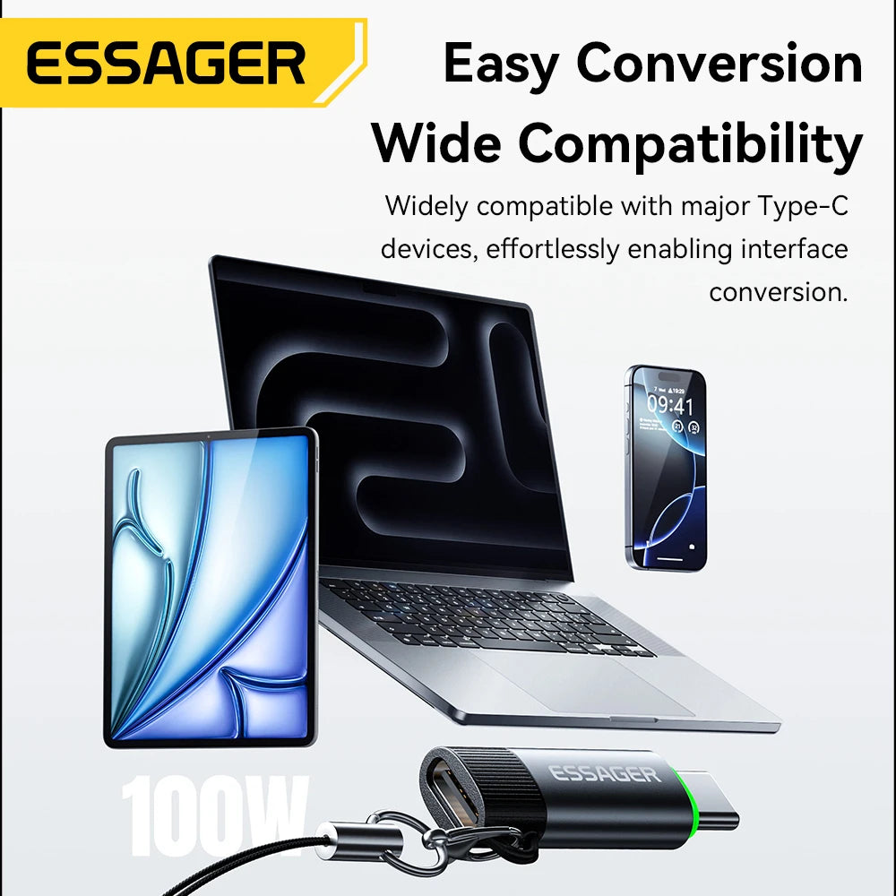 Essager 100W USB-C OTG Adapter With Smart Power-Off and Lanyard