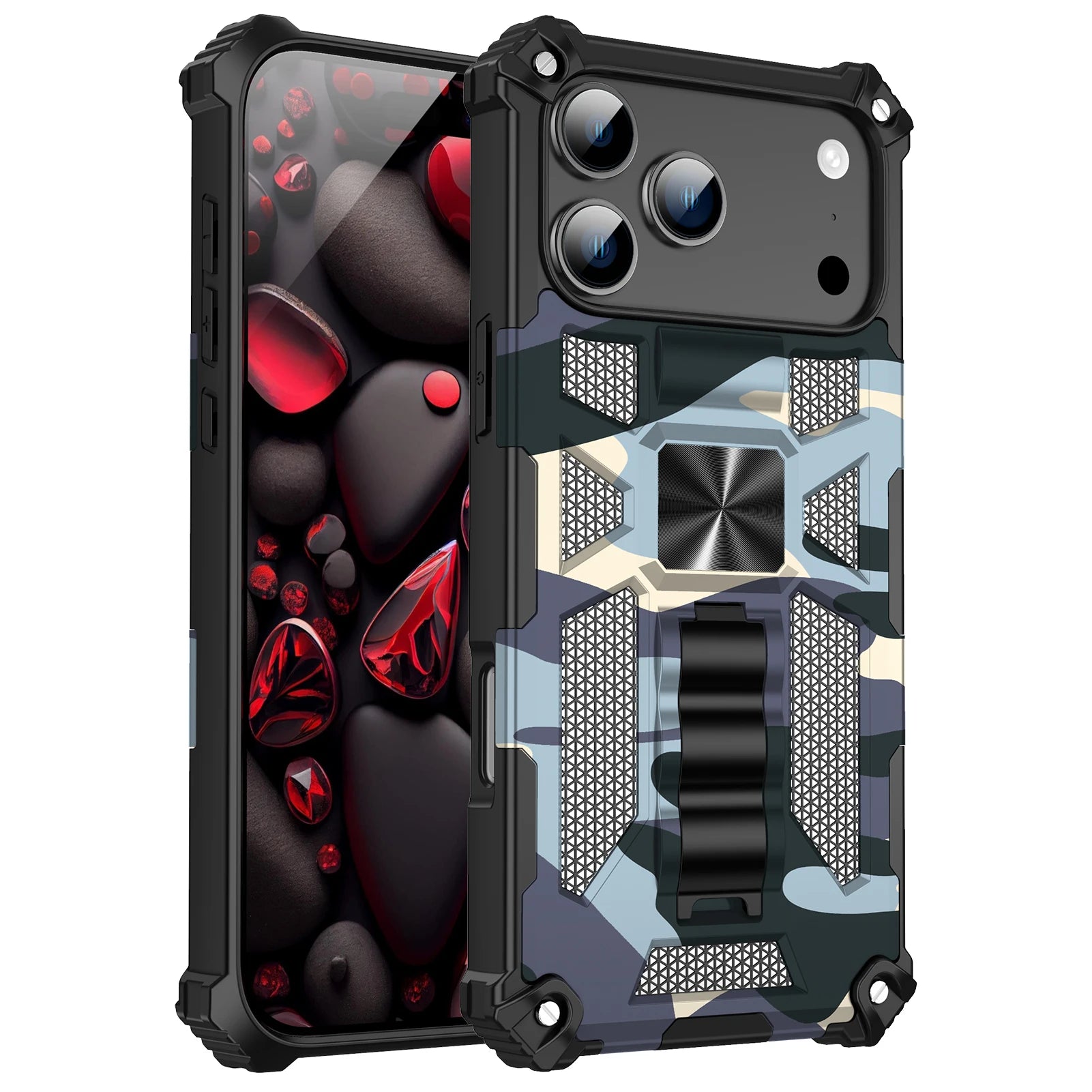 Shockproof Military Camouflage TPU Magnetic Armor Case for iPhone 17 Series