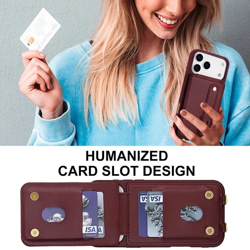 Premium PU Leather Stand Wallet Case for iPhone 17 Series