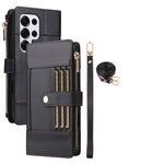 Samsung Galaxy S25 Series Leather Phone Case with Crossbody Strap and Zipper Wallet
