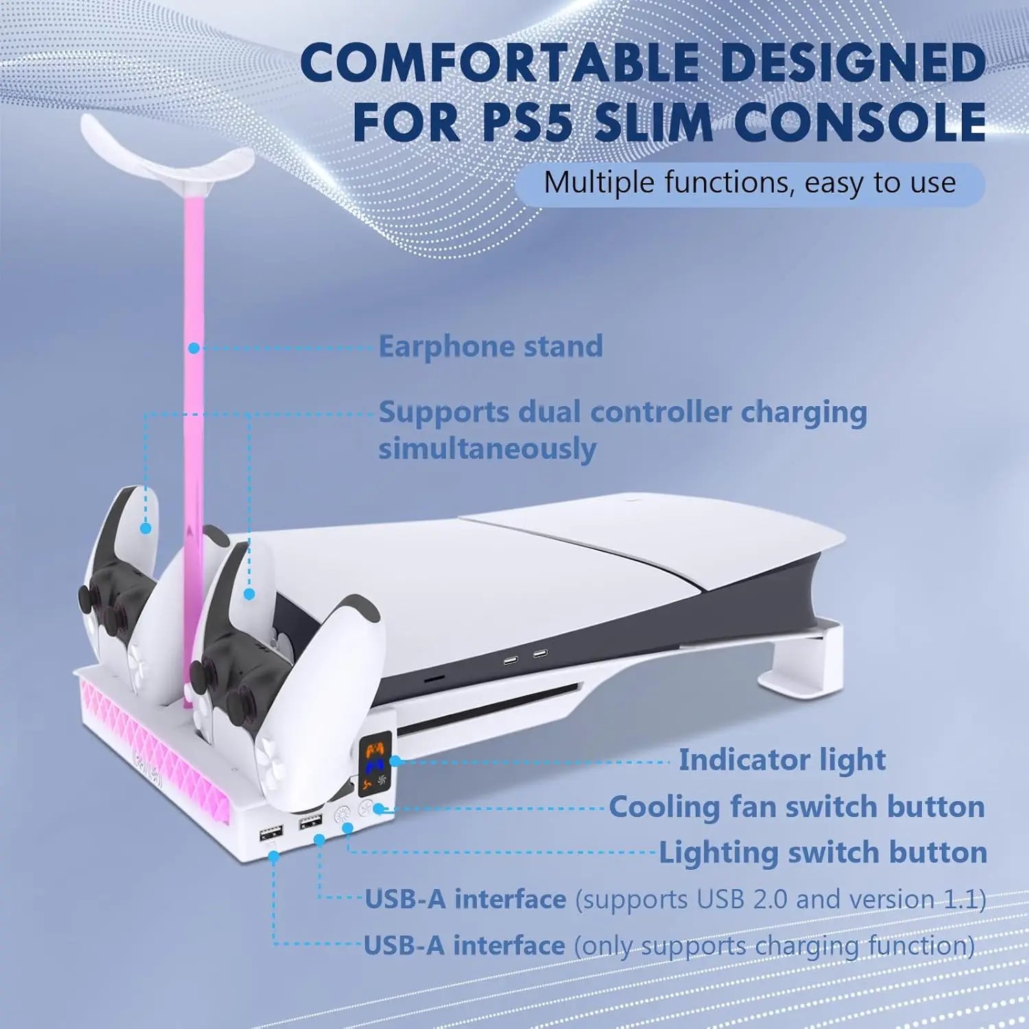 PlayStation 5 Slim Horizontal Cooling Stand with RGB Lighting