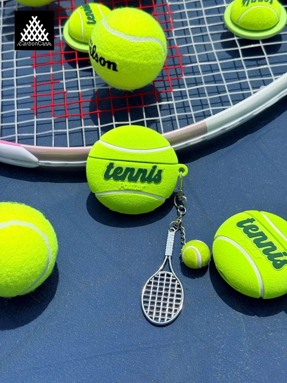 Flocked Tennis Ball Protective Case with Carabiner Keychain for AirPods Pro 2