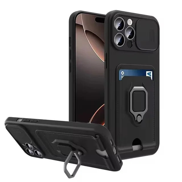 iPhone 15 Series Magnetic Wallet Case with Card Holder & Slide Camera Protection