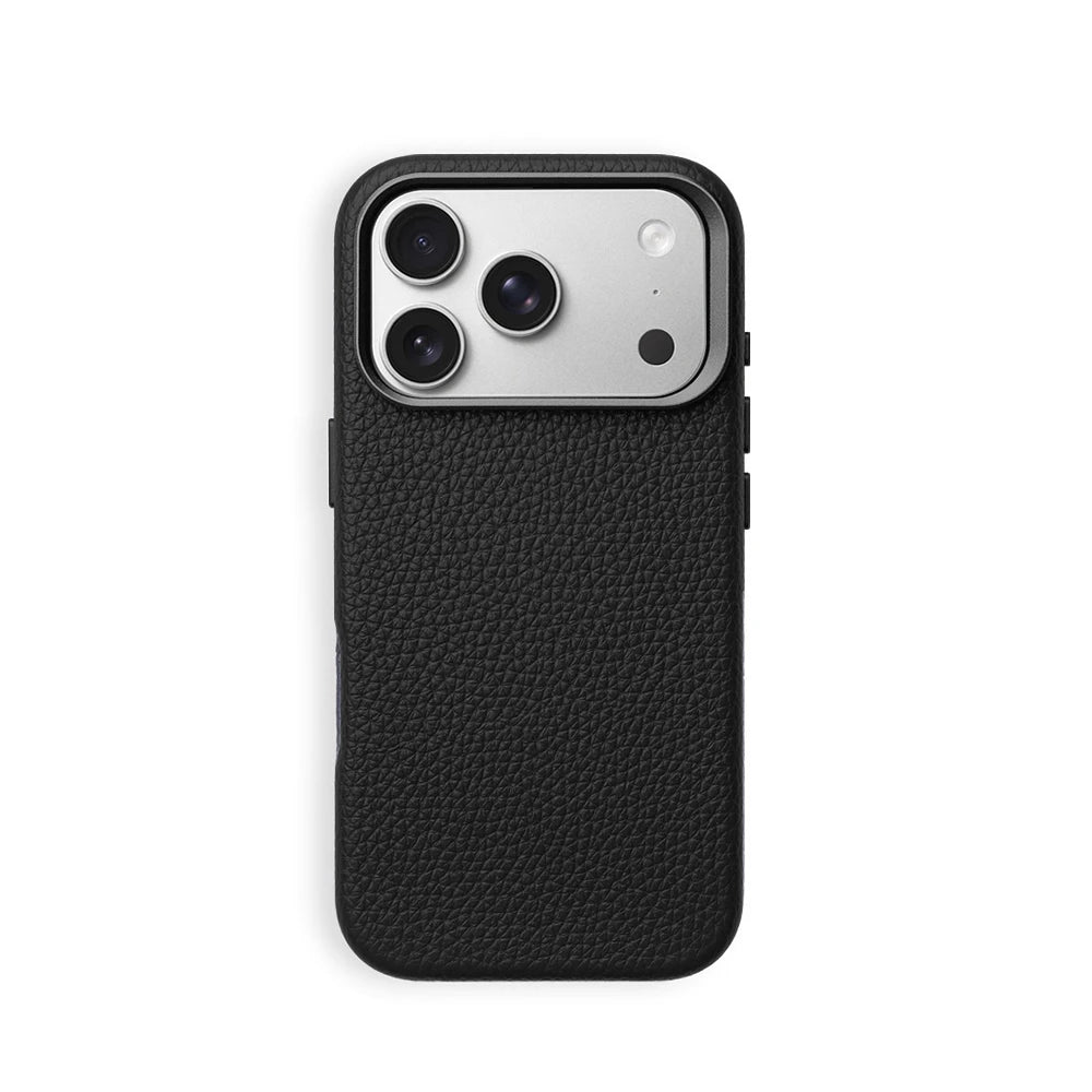 Luxury Lychee Texture PU Leather Case with Alloy Lens Frame for iPhone 17 Series