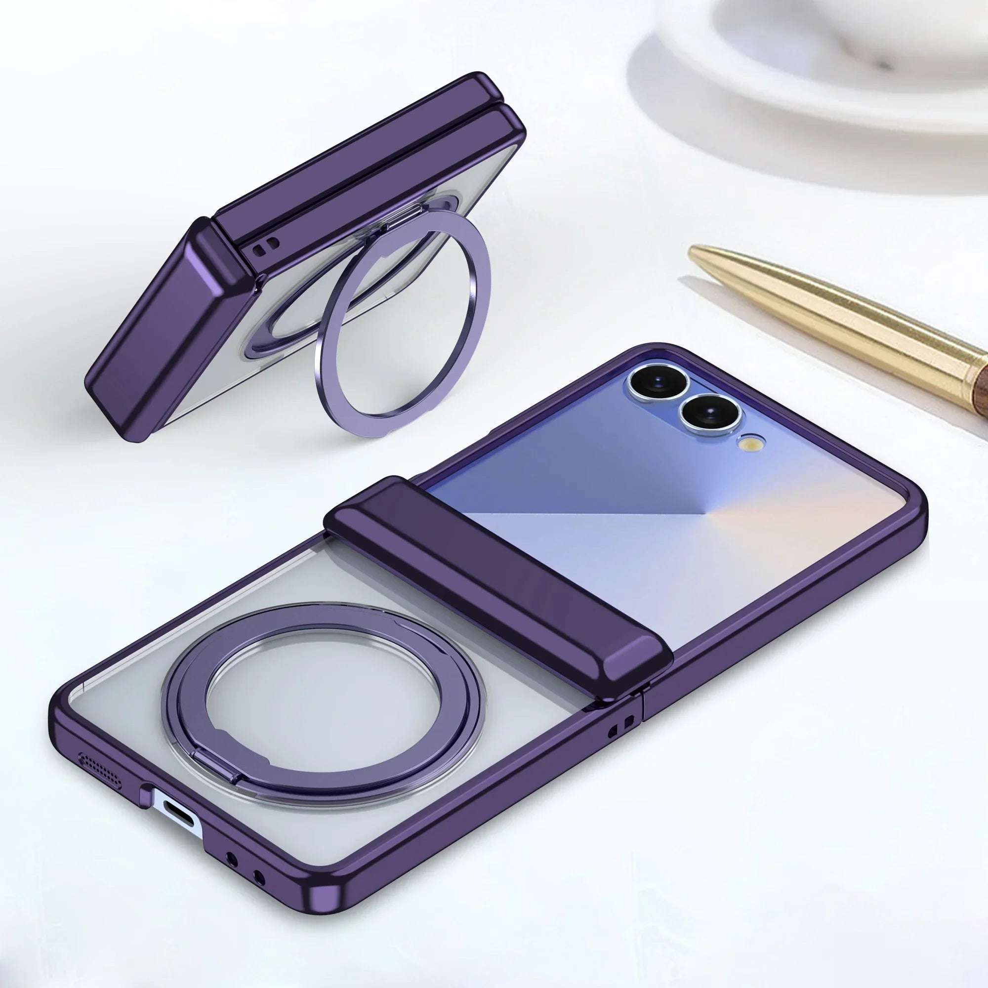 Samsung Galaxy Z Flip 7 Electroplated Magnetic Case with 360° Rotating Bracket