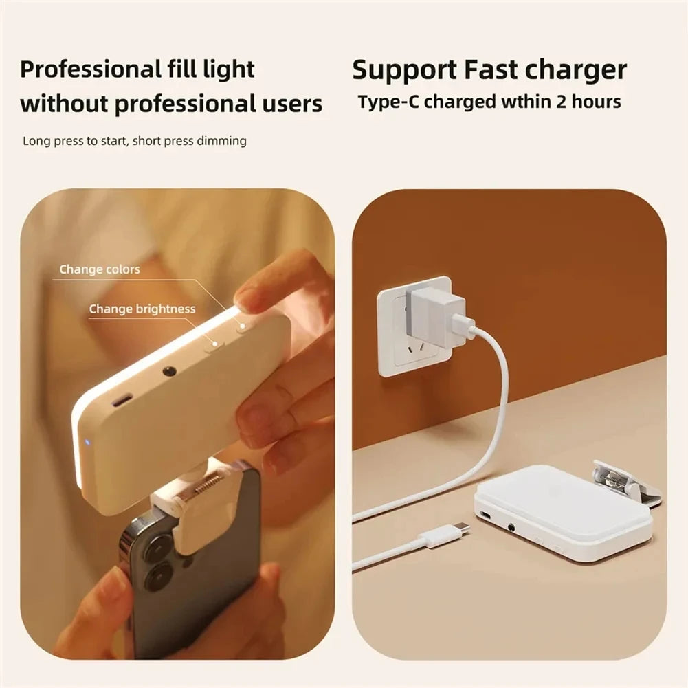 FANGTUOSI Rechargeable LED Clip-On Selfie Light with 3 Brightness Modes