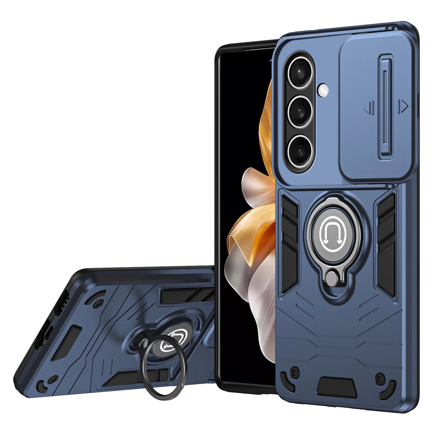 TPU Sliding Camera Shield Case with 360° Rotatable Ring Kickstand for Samsung Galaxy S25 Series