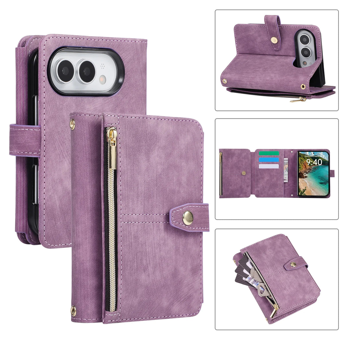 Leather Crossbody Wallet Case with 9 Card Slots for iPhone Duo