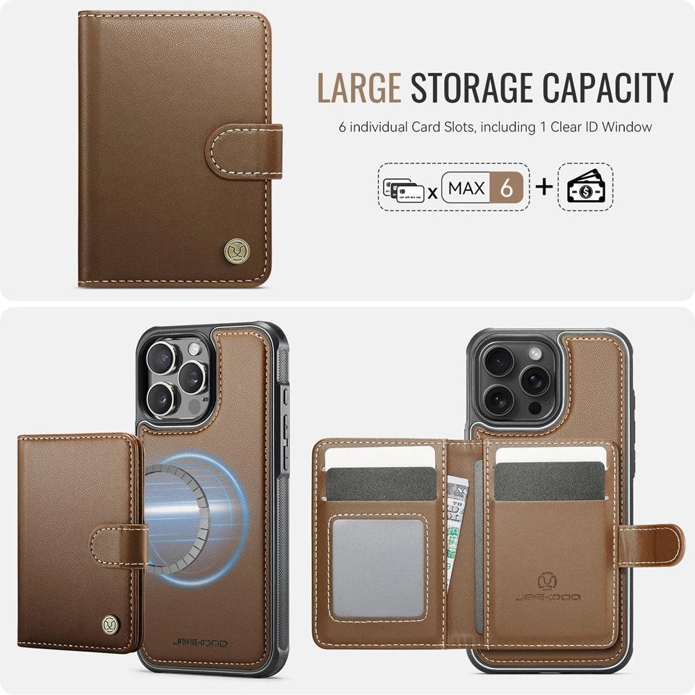2-in-1 Leather MagSafe Wallet Case with Card Holder for iPhone 16 Series