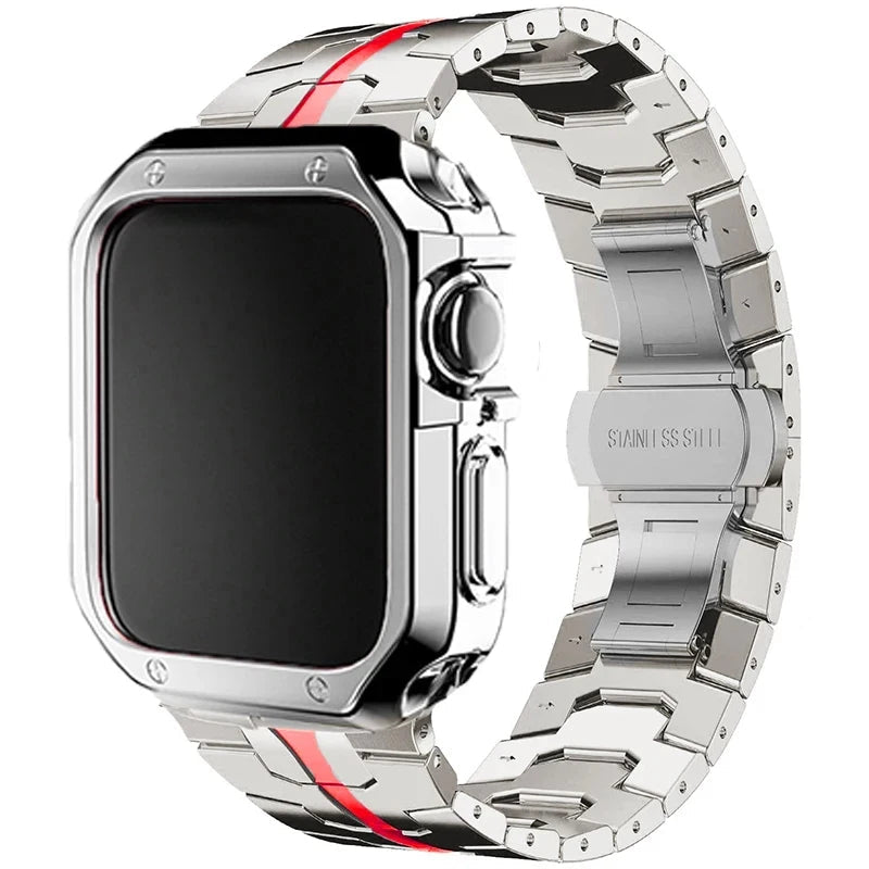 Stainless Steel Link Strap + TPU Case Combo for Apple Watch
