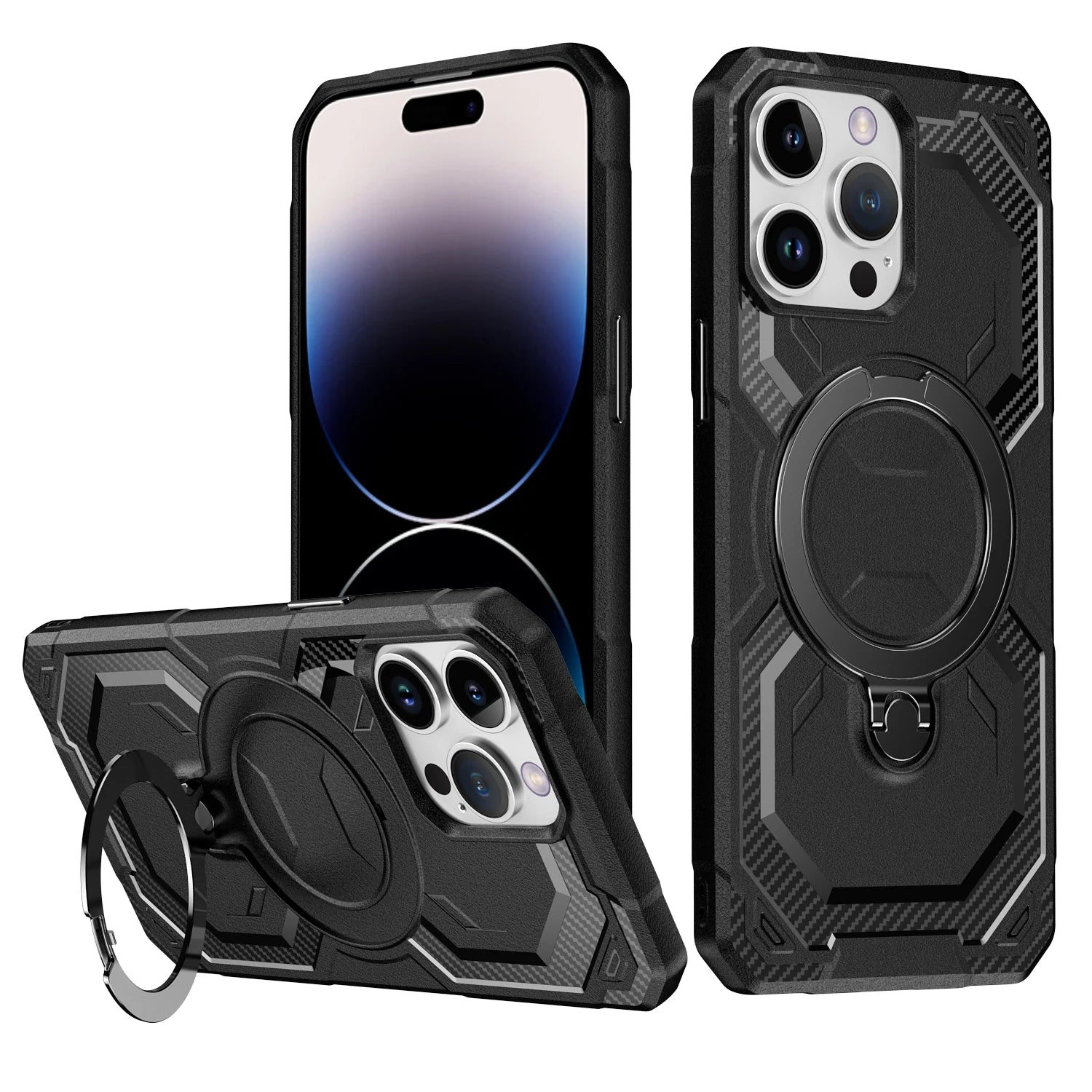 Heavy-Duty Armor Case with 360° Rotating Kickstand for iPhone 16 Series